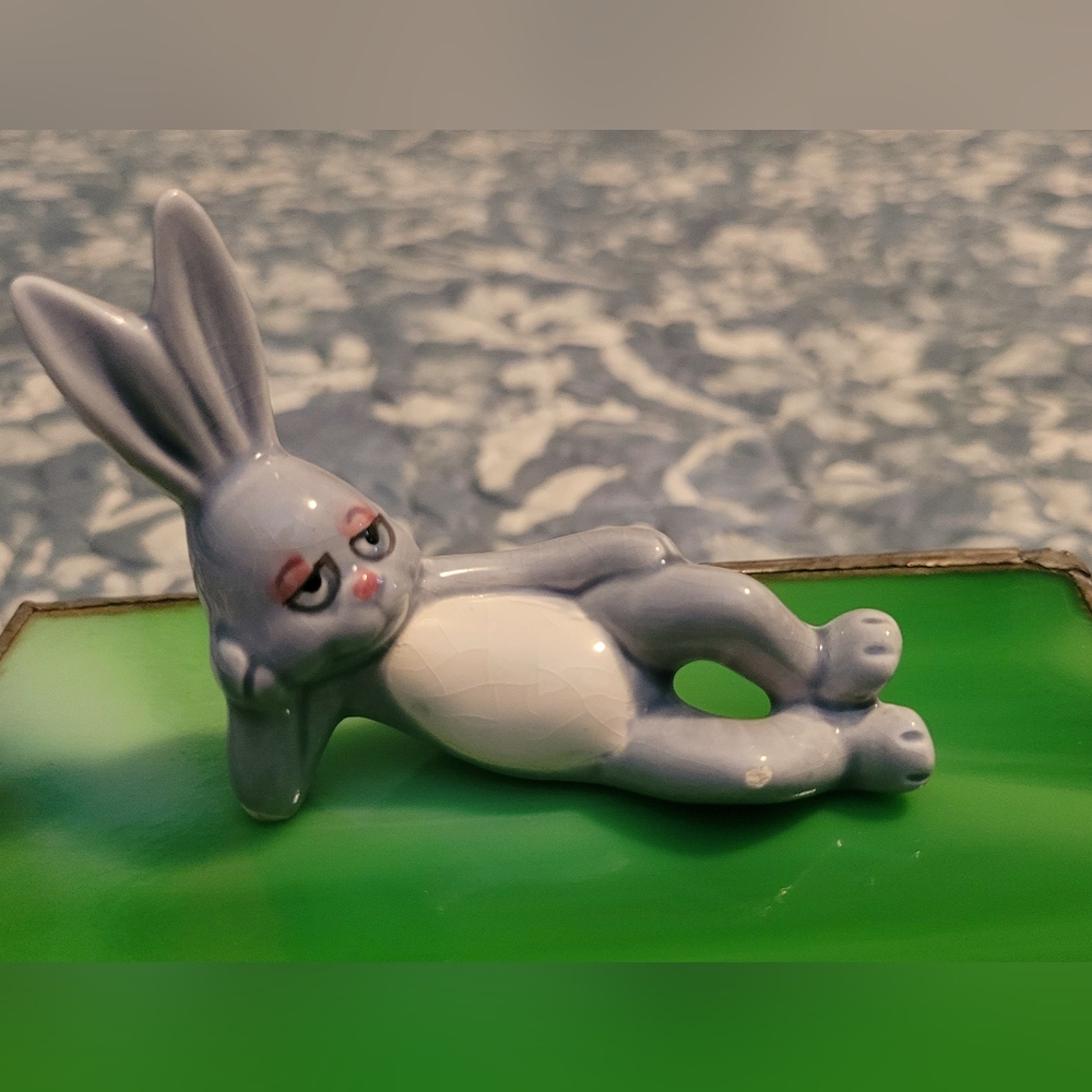 Vintage Blue Ceramic Bunny Figurine